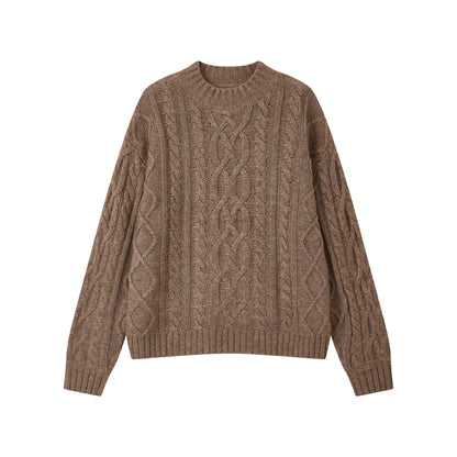 "Grass & Wood Flute" Sheep Wool Cable Pullover Sweater knitwear Retro Casual【s0000014750】