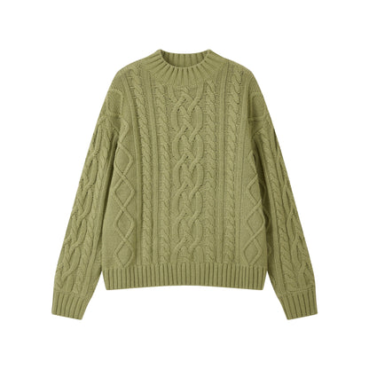 "Grass & Wood Flute" Sheep Wool Cable Pullover Sweater knitwear Retro Casual【s0000014750】