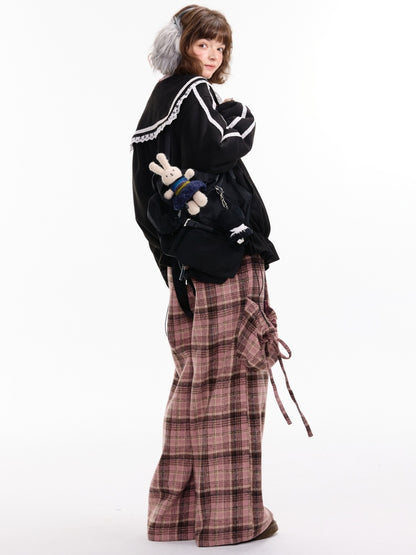 American Vintage Design Sense Lace Splicing Navy Collar Thickened Cotton Jacket【s0000014753】