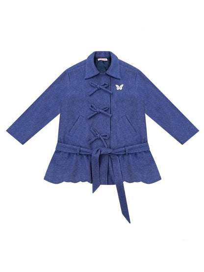 American Retro Design Bow Pocket Hem Mid-Length Woolen Coat Jacket【s0000014754】
