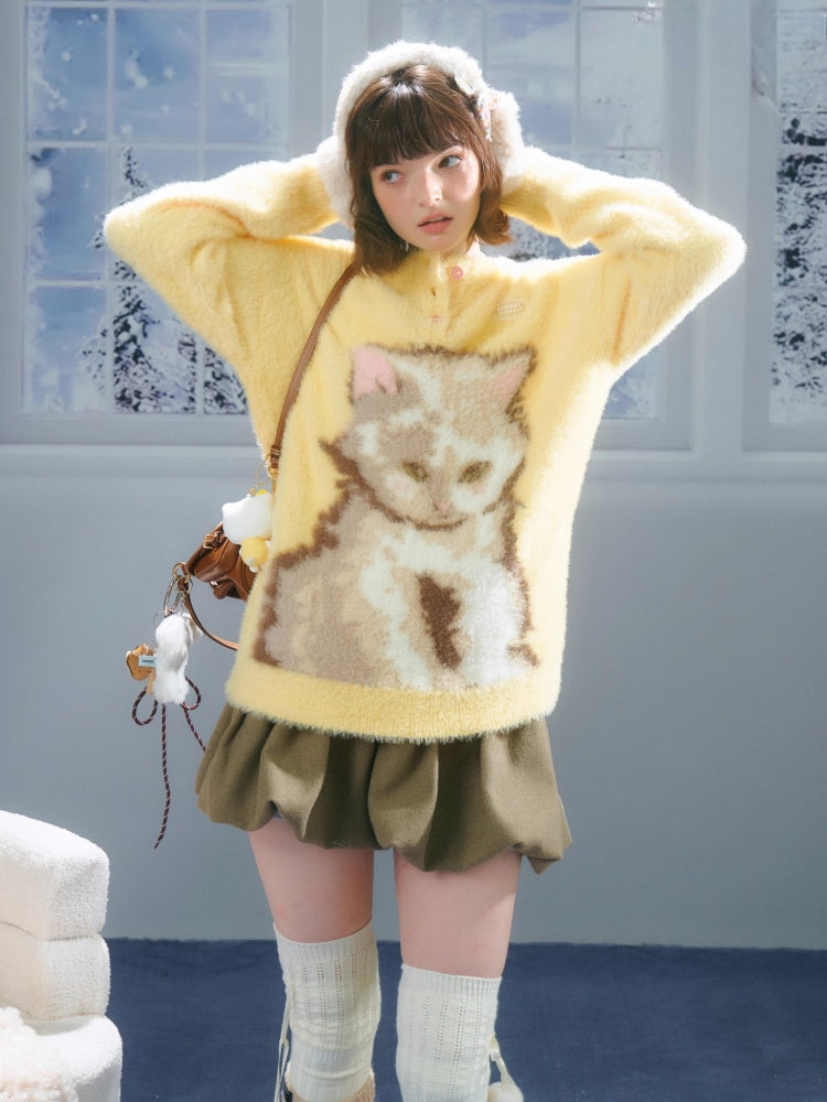 American Retro Design Sense Cat Print Soft Glutinous Lazy Style Sweater【s0000014756】