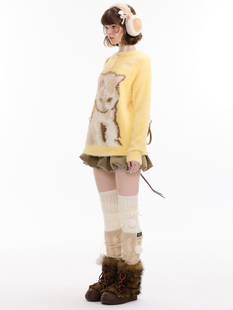 American Retro Design Sense Cat Print Soft Glutinous Lazy Style Sweater【s0000014756】