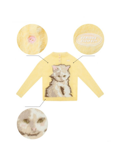 American Retro Design Sense Cat Print Soft Glutinous Lazy Style Sweater【s0000014756】