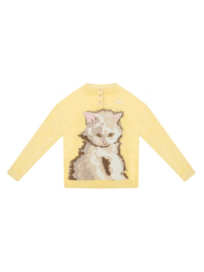 American Retro Design Sense Cat Print Soft Glutinous Lazy Style Sweater【s0000014756】