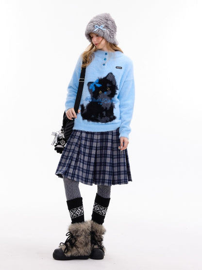 American Retro Design Cat Print Soft Waxy Lazy Sweater【s0000014758】