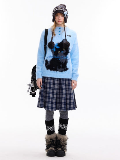 American Retro Design Cat Print Soft Waxy Lazy Sweater【s0000014758】