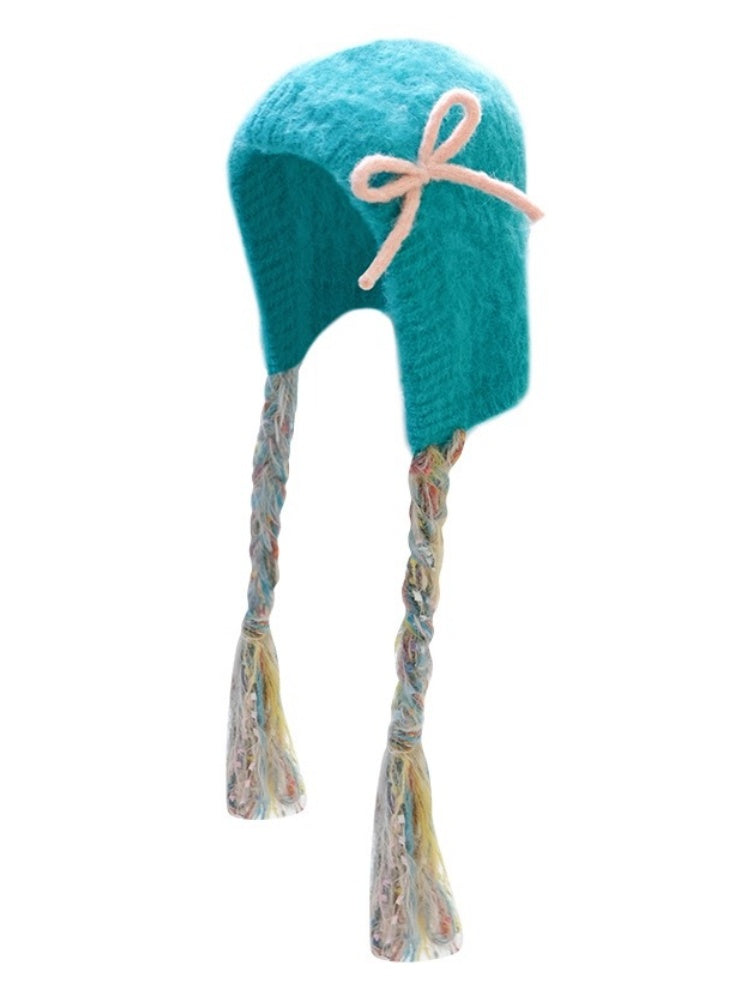 Vintage Design Twist Braid Bow Warm Cold Protection Woolen Knitted Hat【s0000014760】