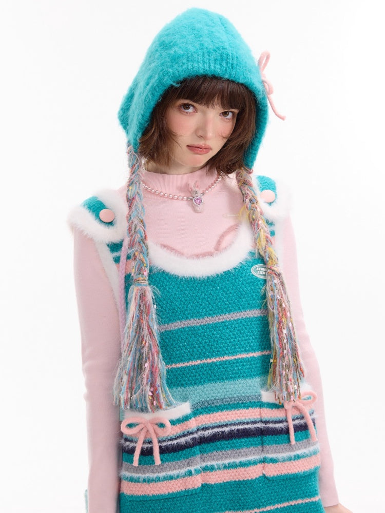 Vintage Design Twist Braid Bow Warm Cold Protection Woolen Knitted Hat【s0000014760】