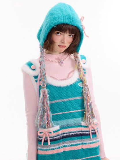 Vintage Design Twist Braid Bow Warm Cold Protection Woolen Knitted Hat【s0000014760】