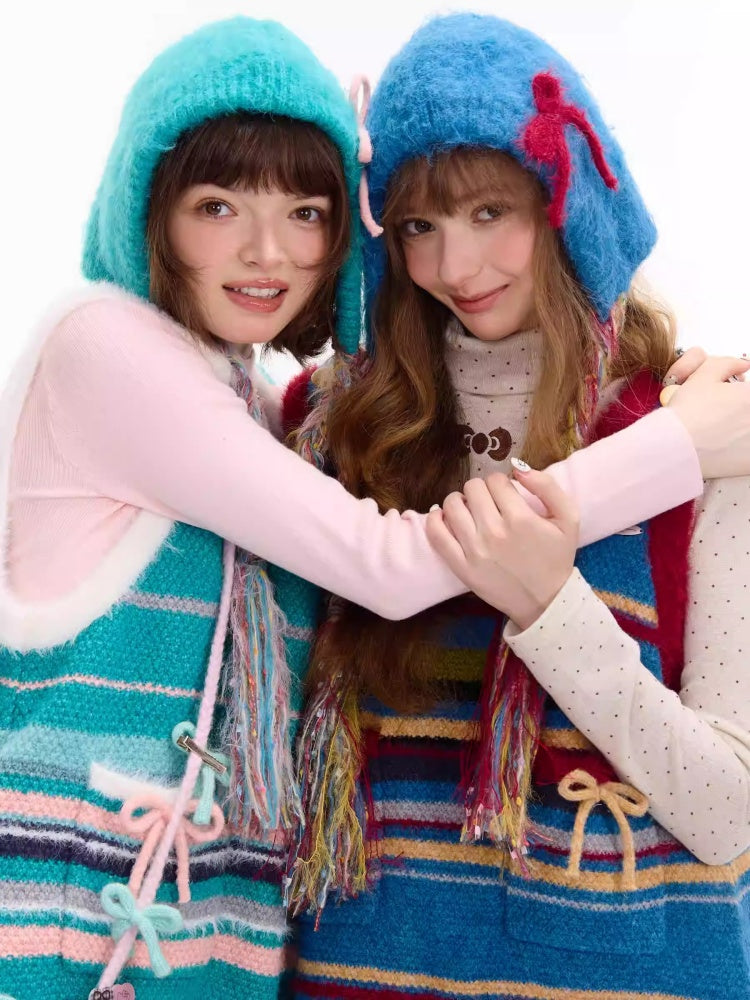 Vintage Design Twist Braid Bow Warm Cold Protection Woolen Knitted Hat【s0000014760】