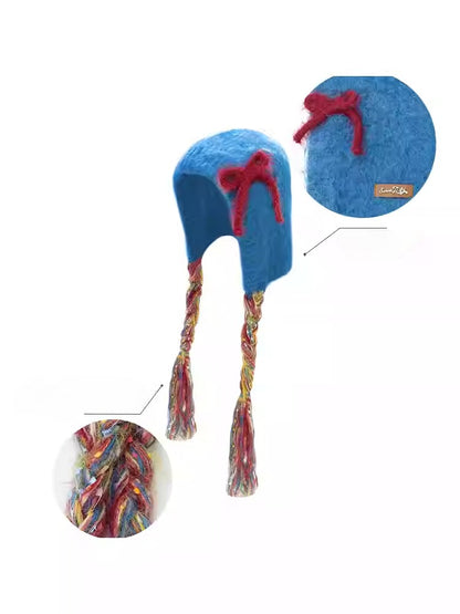 Vintage Design Twist Braid Bow Warm Cold Protection Woolen Knitted Hat【s0000014760】