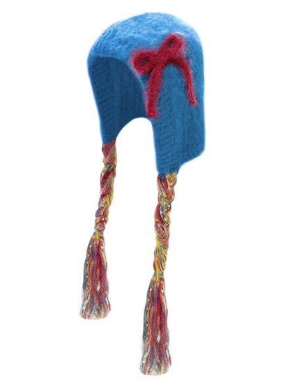 Vintage Design Twist Braid Bow Warm Cold Protection Woolen Knitted Hat【s0000014760】