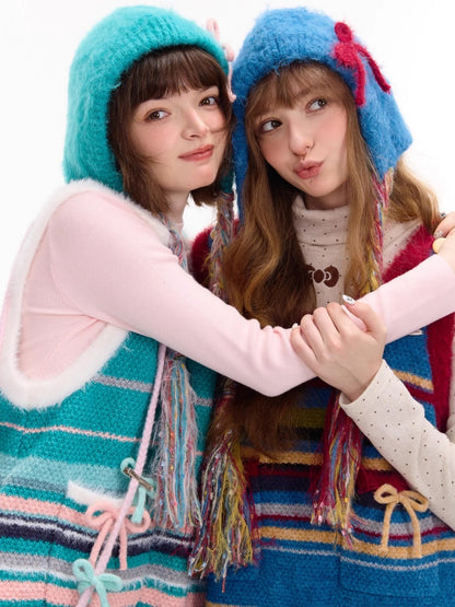 Vintage Design Twist Braid Bow Warm Cold Protection Woolen Knitted Hat【s0000014760】