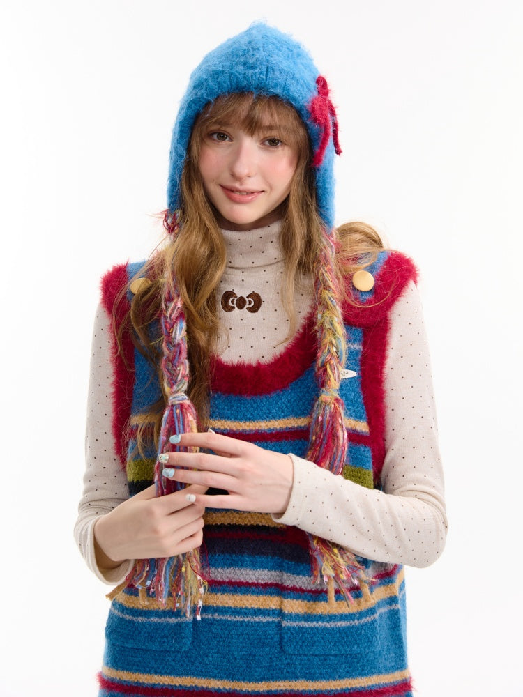 Vintage Design Twist Braid Bow Warm Cold Protection Woolen Knitted Hat【s0000014760】