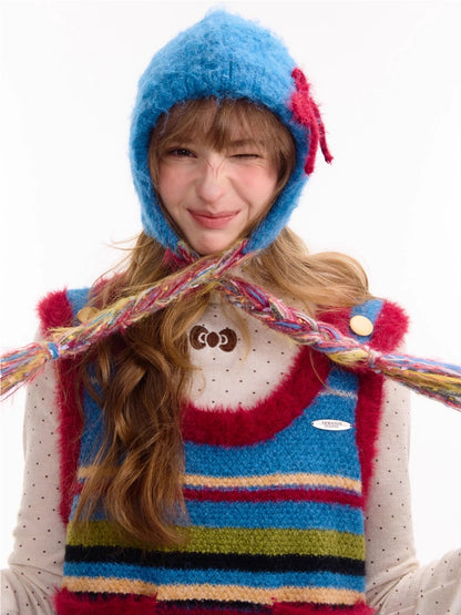 Vintage Design Twist Braid Bow Warm Cold Protection Woolen Knitted Hat【s0000014760】