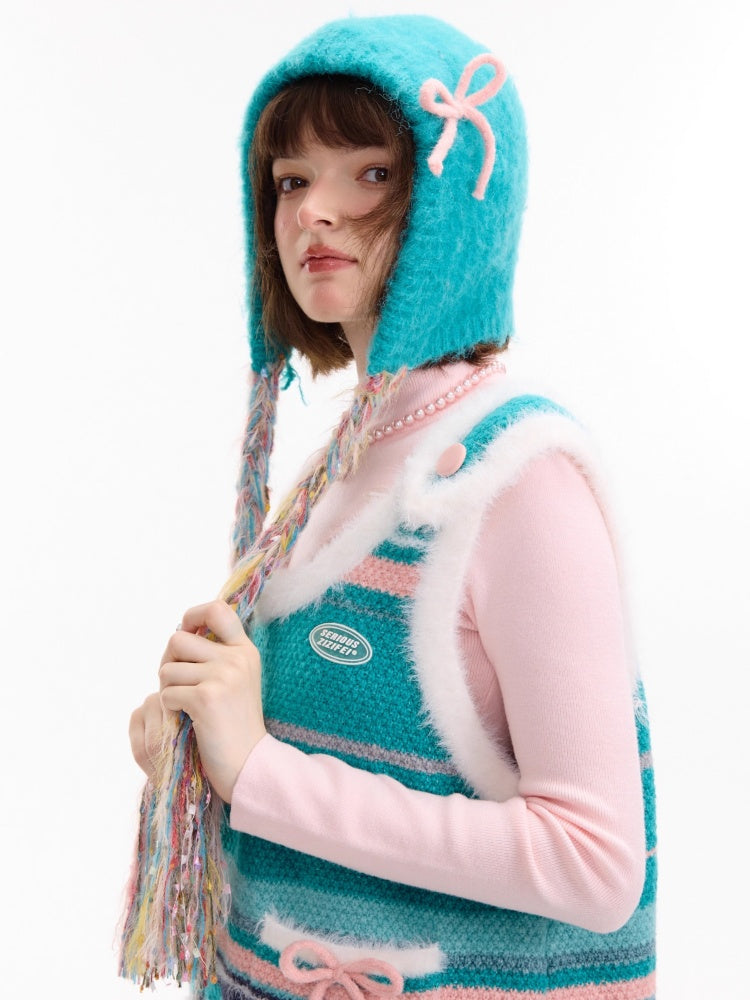 Vintage Design Twist Braid Bow Warm Cold Protection Woolen Knitted Hat【s0000014760】