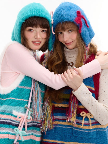 American Retro Design Striped Bow Knitted Base Vest Dress【s0000014761】