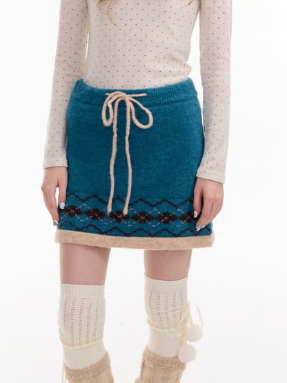 Retro Design Sense Fair Island High Waist Slimming A-Line Knitted Skirt【s0000014762】