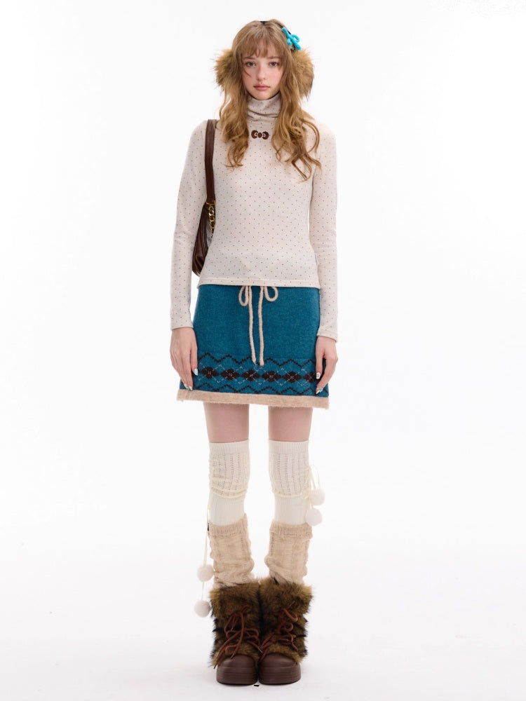 Retro Design Sense Fair Island High Waist Slimming A-Line Knitted Skirt【s0000014762】