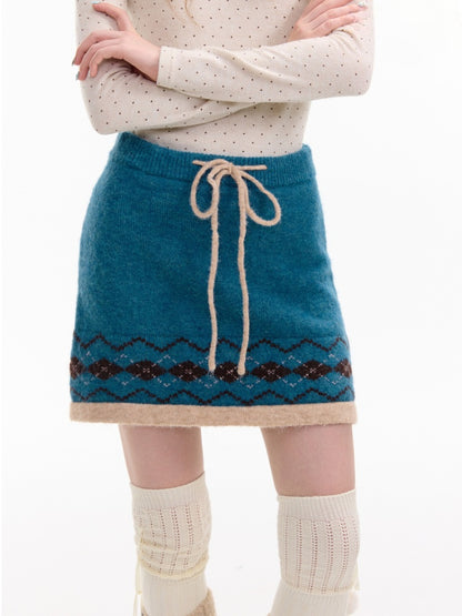 Retro Design Sense Fair Island High Waist Slimming A-Line Knitted Skirt【s0000014762】