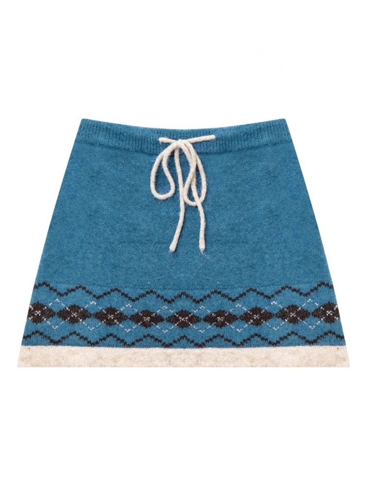 Retro Design Sense Fair Island High Waist Slimming A-Line Knitted Skirt【s0000014762】