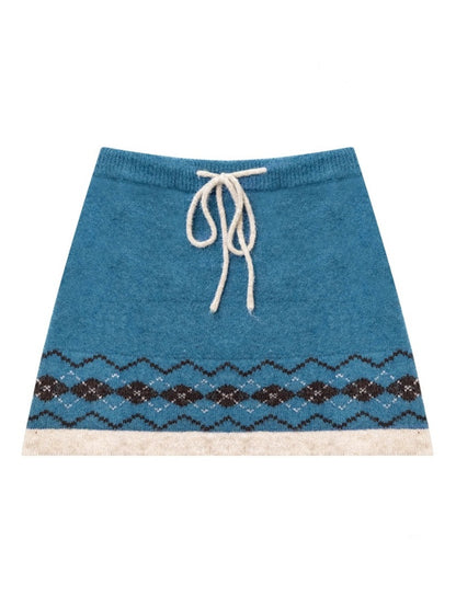 Retro Design Sense Fair Island High Waist Slimming A-Line Knitted Skirt【s0000014762】