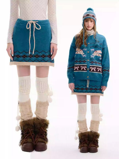 Retro Design Sense Fair Island High Waist Slimming A-Line Knitted Skirt【s0000014762】