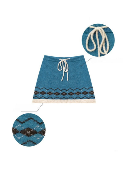 Retro Design Sense Fair Island High Waist Slimming A-Line Knitted Skirt【s0000014762】