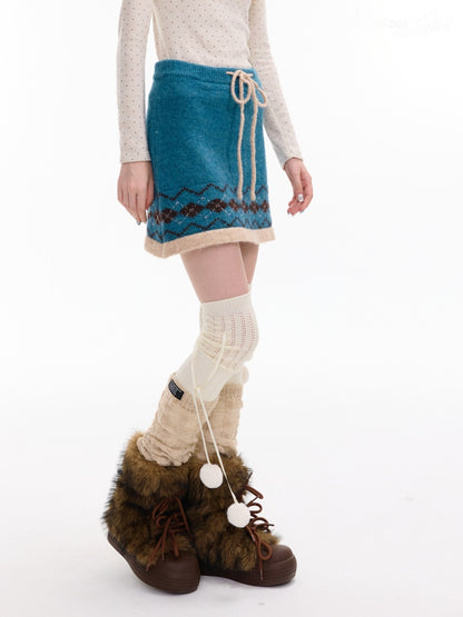 Retro Design Sense Fair Island High Waist Slimming A-Line Knitted Skirt【s0000014762】