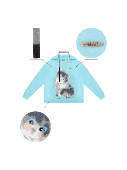 American Design Sense Polo V-Neck Cat Print Lazy Wind Soft Glutinous Sweater【s0000014763】