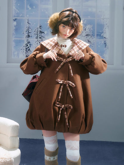 American Doll Lapel Pocket Hem Midi Woolen Coat Jacket【s0000014764】