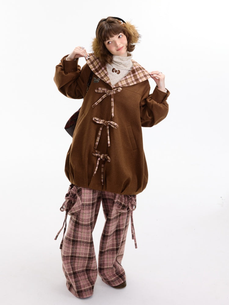 American Doll Lapel Pocket Hem Midi Woolen Coat Jacket【s0000014764】