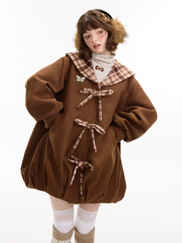 American Doll Lapel Pocket Hem Midi Woolen Coat Jacket【s0000014764】