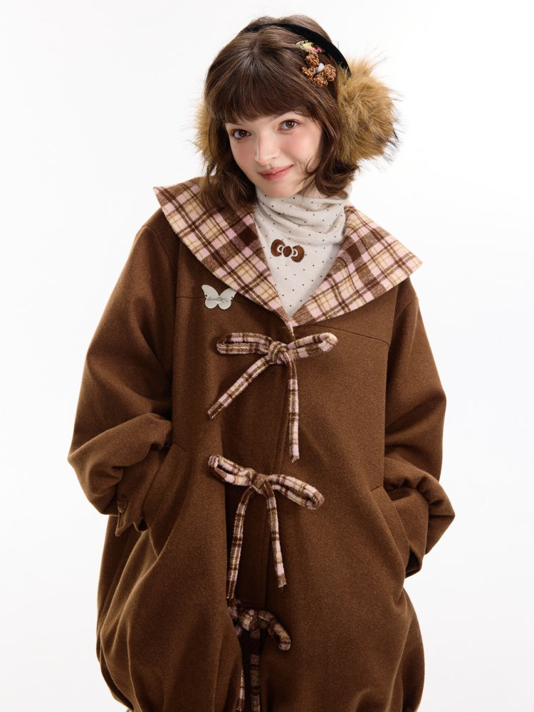 American Doll Lapel Pocket Hem Midi Woolen Coat Jacket【s0000014764】