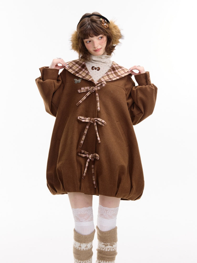 American Doll Lapel Pocket Hem Midi Woolen Coat Jacket【s0000014764】