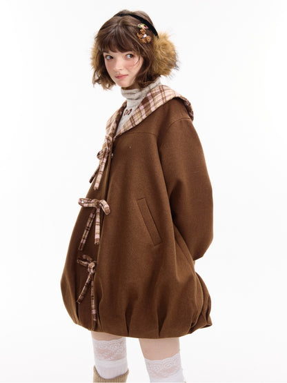 American Doll Lapel Pocket Hem Midi Woolen Coat Jacket【s0000014764】