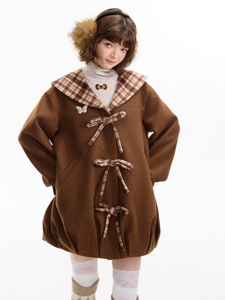 American Doll Lapel Pocket Hem Midi Woolen Coat Jacket【s0000014764】