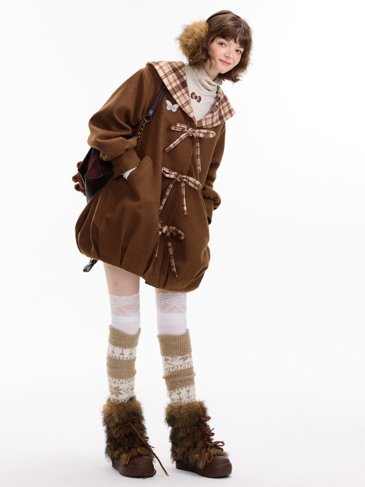 American Doll Lapel Pocket Hem Midi Woolen Coat Jacket【s0000014764】