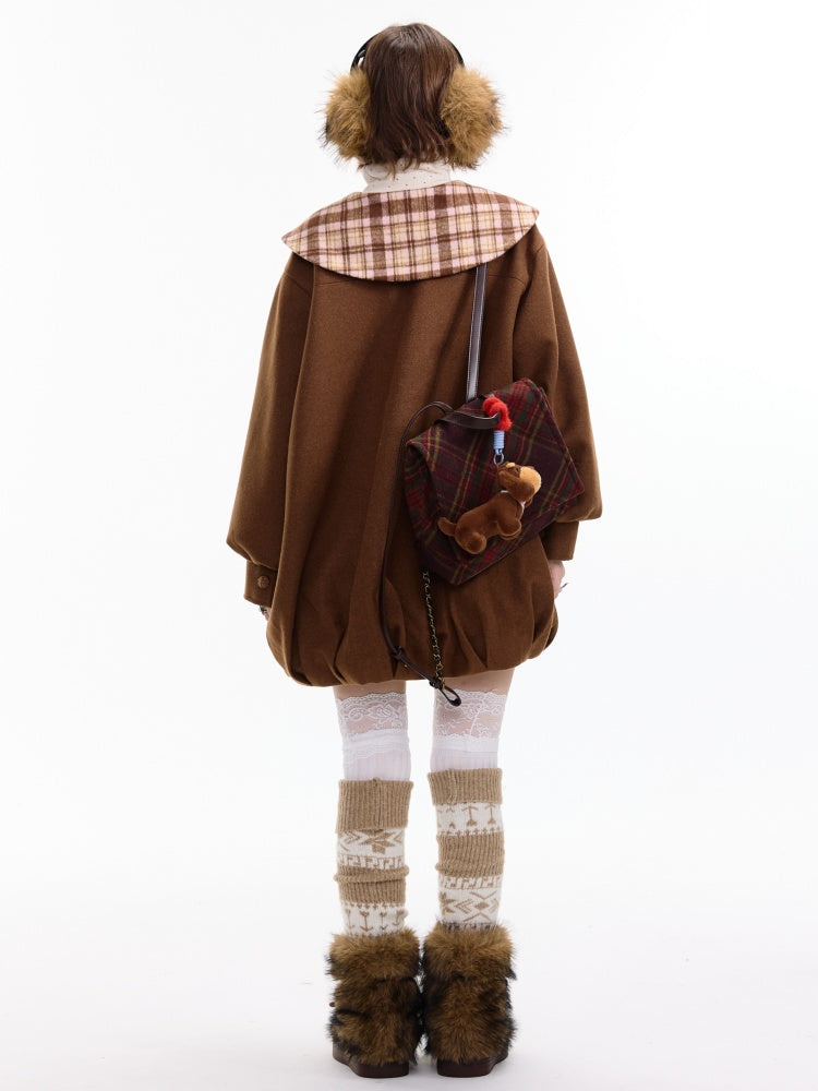 American Doll Lapel Pocket Hem Midi Woolen Coat Jacket【s0000014764】