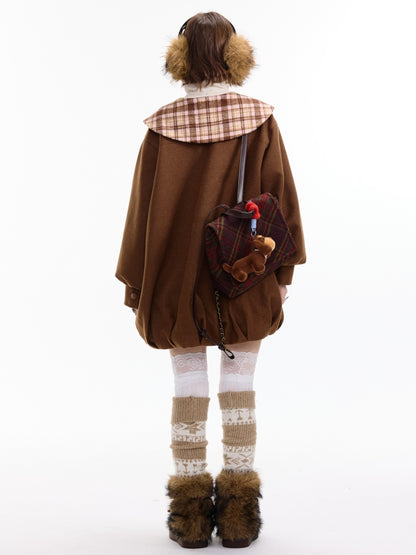 American Doll Lapel Pocket Hem Midi Woolen Coat Jacket【s0000014764】