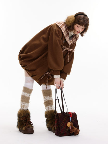 American Doll Lapel Pocket Hem Midi Woolen Coat Jacket【s0000014764】