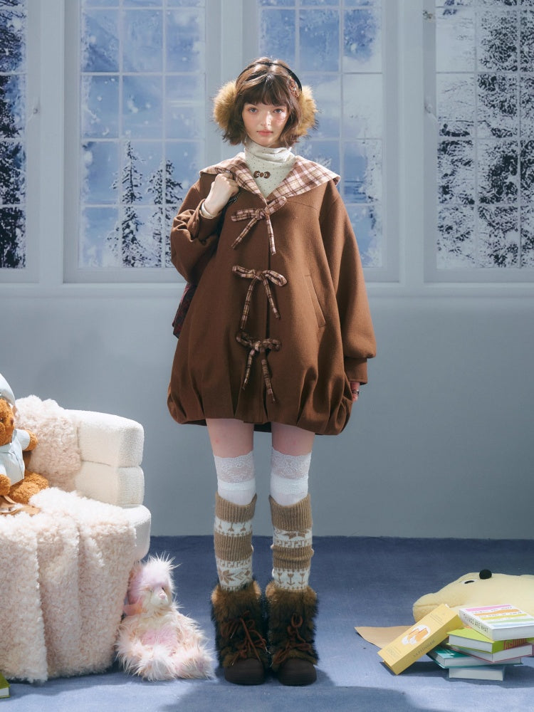 American Doll Lapel Pocket Hem Midi Woolen Coat Jacket【s0000014764】