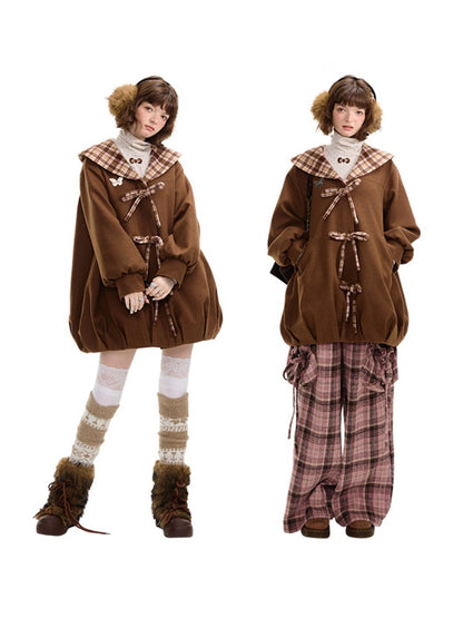 American Doll Lapel Pocket Hem Midi Woolen Coat Jacket【s0000014764】