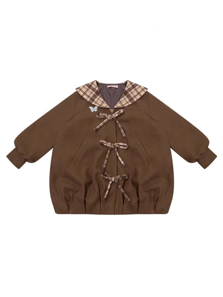 American Doll Lapel Pocket Hem Midi Woolen Coat Jacket【s0000014764】