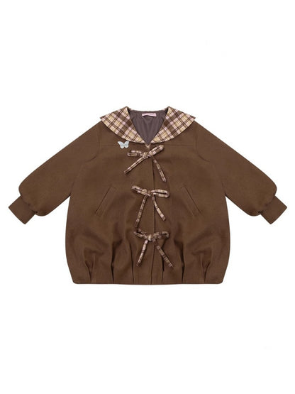 American Doll Lapel Pocket Hem Midi Woolen Coat Jacket【s0000014764】