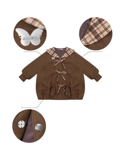 American Doll Lapel Pocket Hem Midi Woolen Coat Jacket【s0000014764】