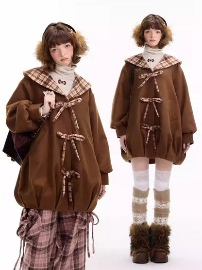 American Doll Lapel Pocket Hem Midi Woolen Coat Jacket【s0000014764】