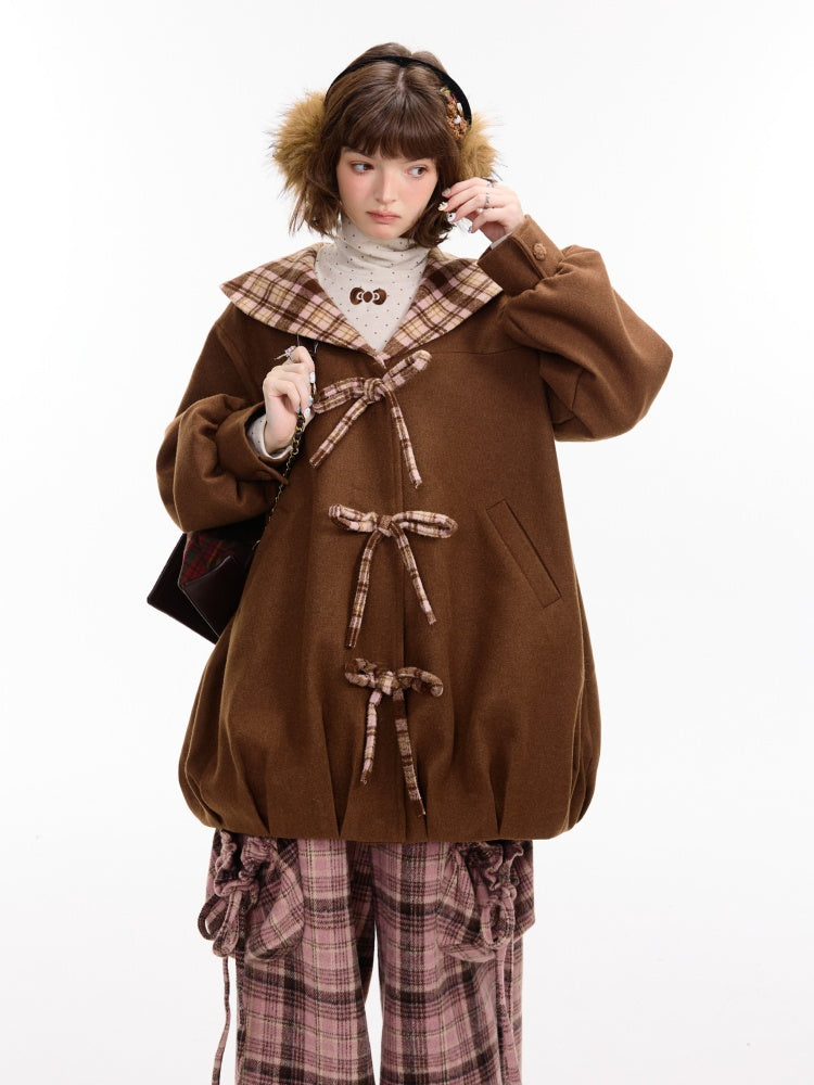 American Doll Lapel Pocket Hem Midi Woolen Coat Jacket【s0000014764】