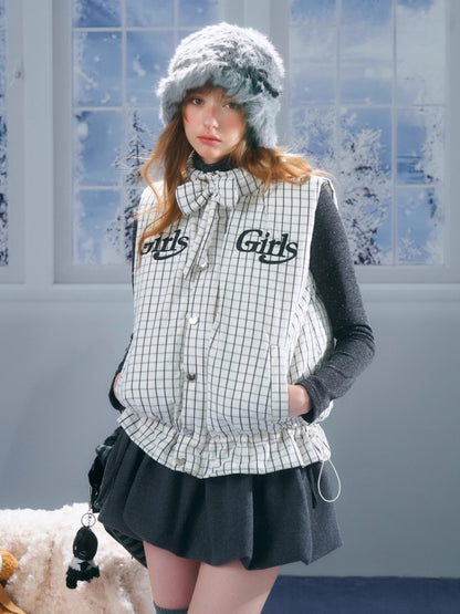 American Design Letter Embroidery Slimming Thickened Plaid Cotton Jacket【s0000014765】
