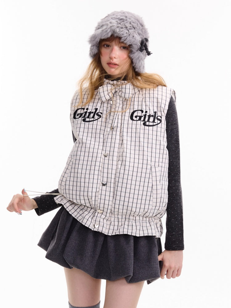 American Design Letter Embroidery Slimming Thickened Plaid Cotton Jacket【s0000014765】